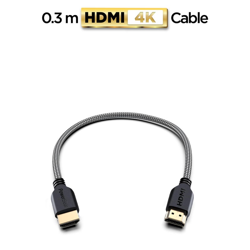 PowerBear 4K HDMI Cable 1 ft | Short Hdmi Cable, Braided Nylon & Gold Connectors, 4K @ 60Hz, Ultra HD, 2K, 1080P, ARC & CL3 Rated | for Laptop, Monitor, PS5, PS4, Xbox One, Fire TV, Apple TV & More - Image 2
